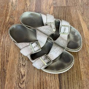 Birkenstock Arizona Washed Metallic Sandals, 40